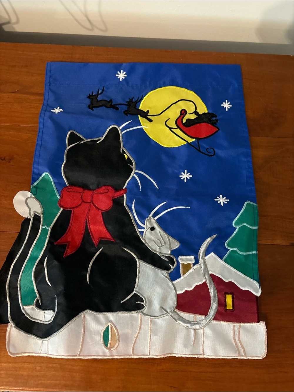 NWOT Christmas Black Cat & Mouse Appliqué Mini Garden Flag 12x18